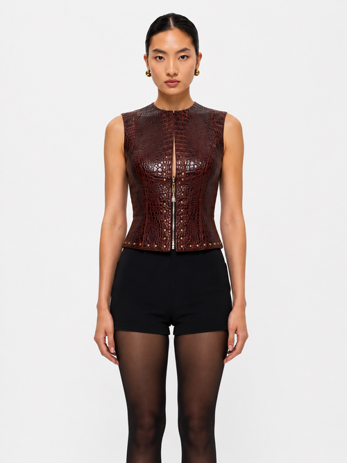 COLDCAST — Crocodile-Embossed Leather Vest