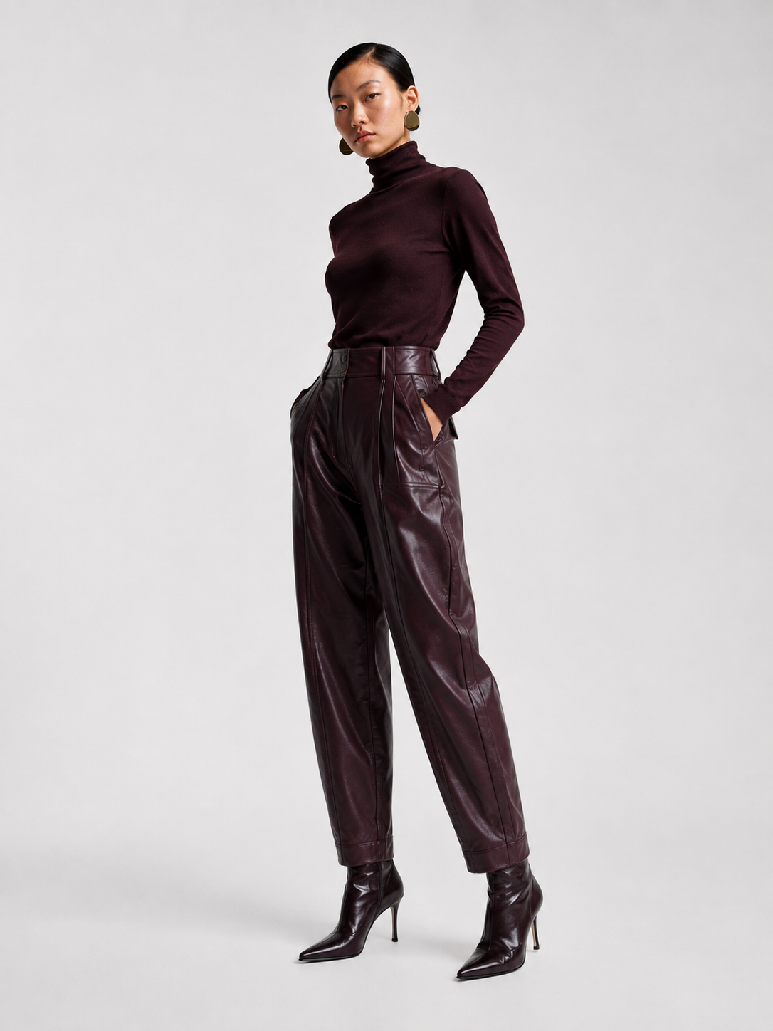 IYCWINE - High-Waisted Leather Trousers