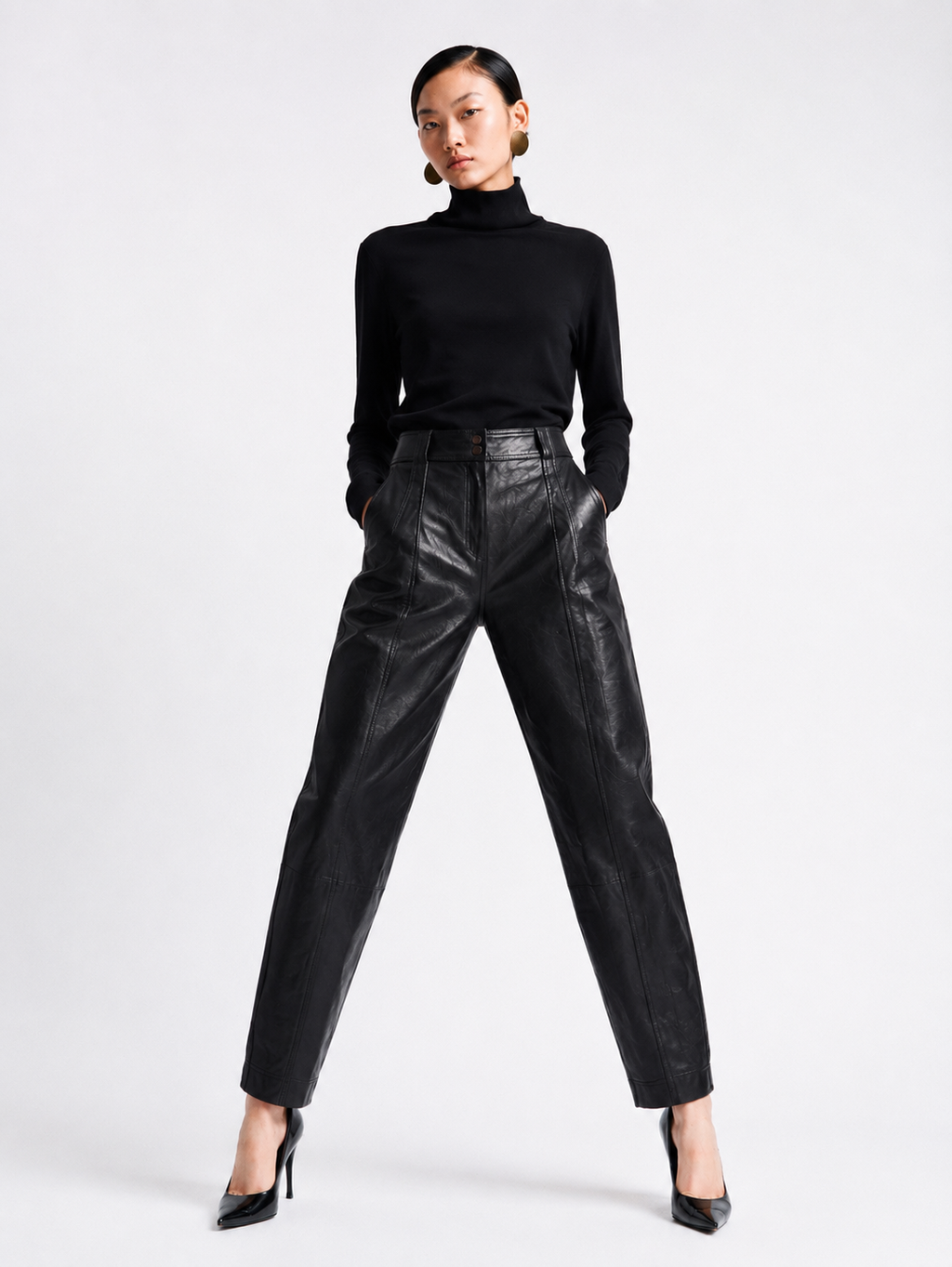 IYCWINE - High-Waisted Leather Trousers