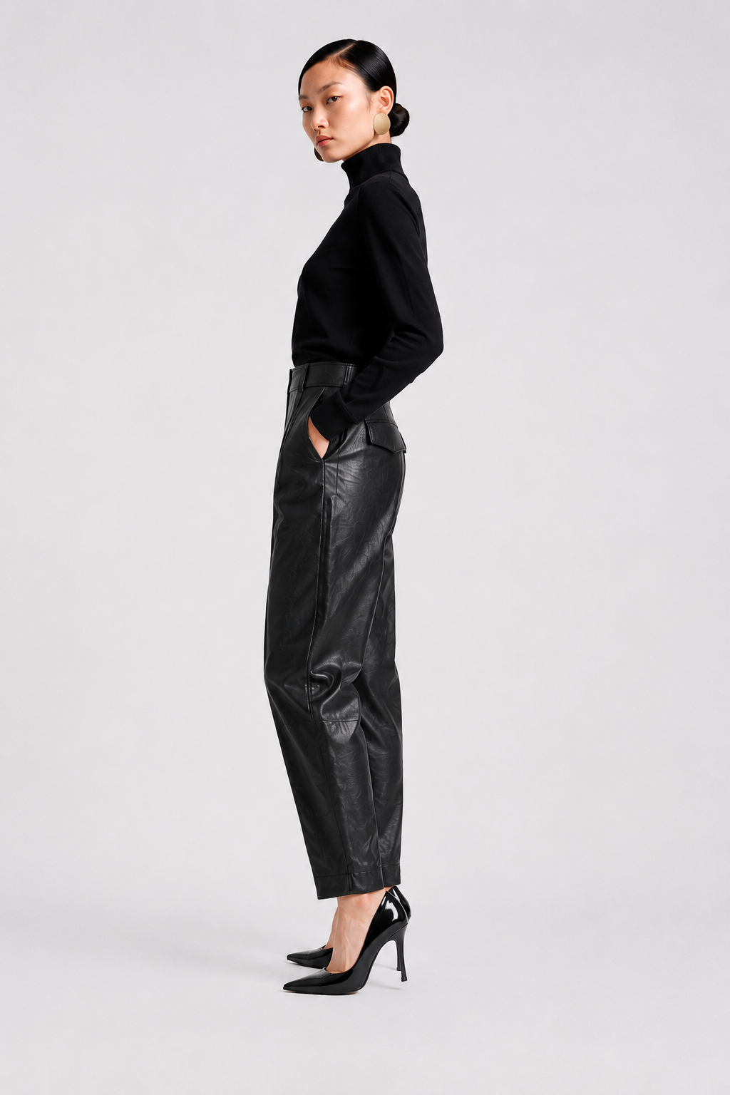 IYCWINE - High-Waisted Leather Trousers