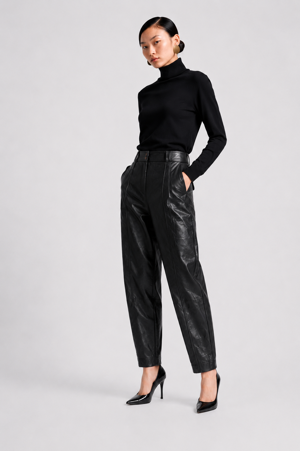 IYCWINE - High-Waisted Leather Trousers