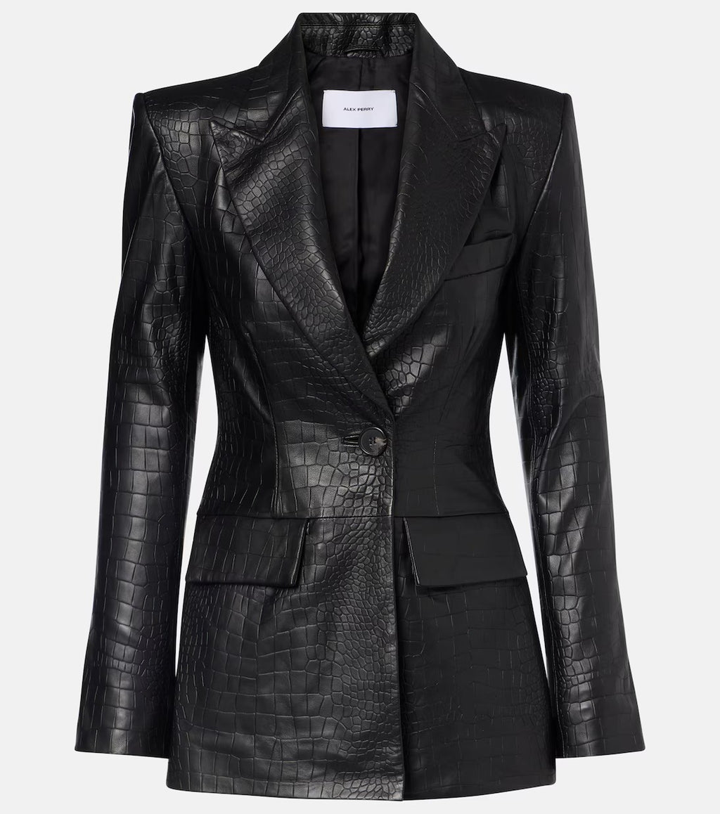 Croc-effect leather blazer