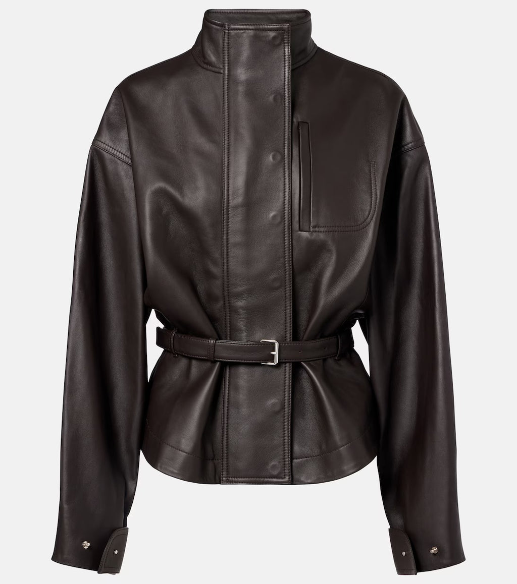 Ciro belted leather jacket in brown