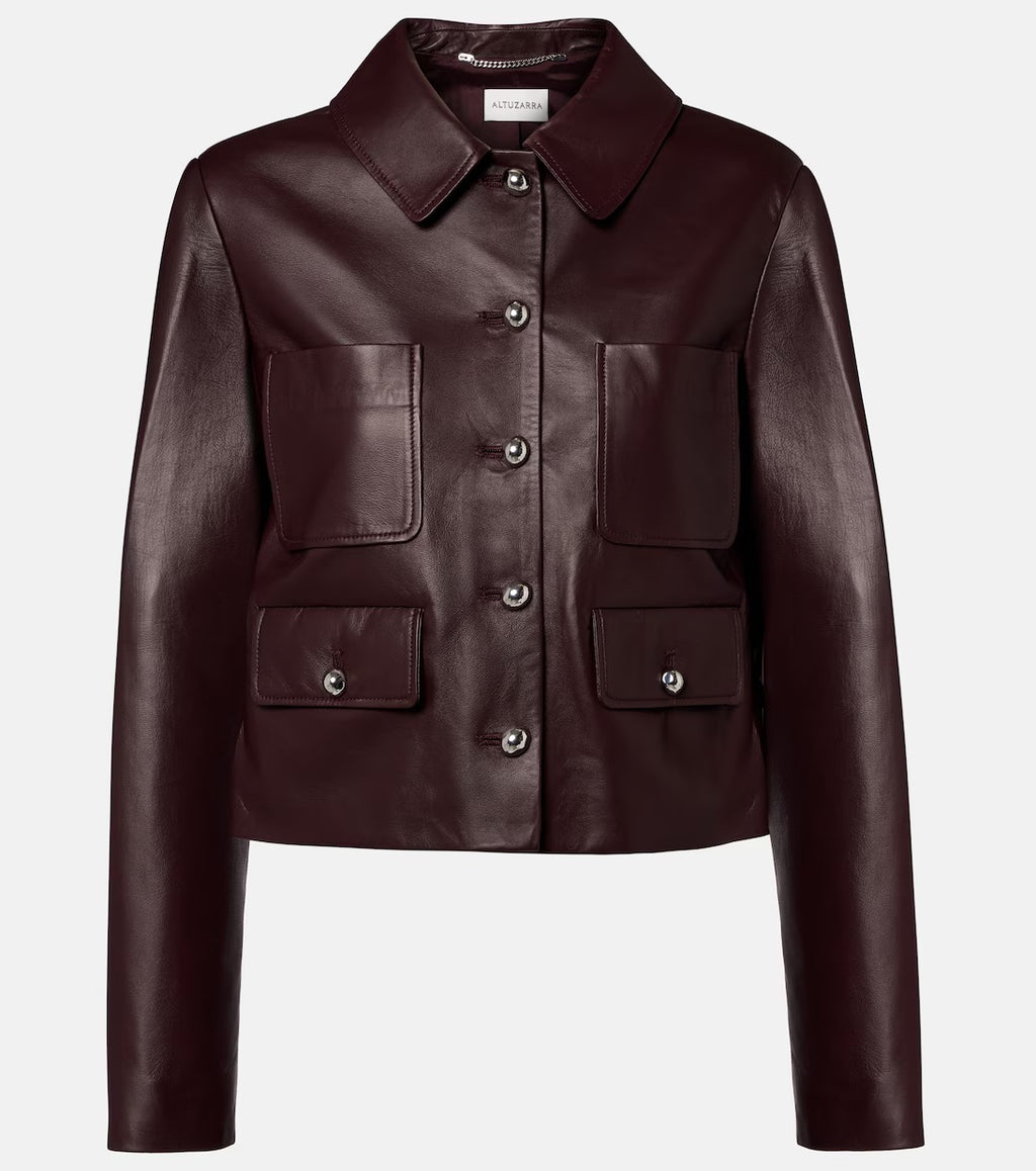Leather jacket in burgundy