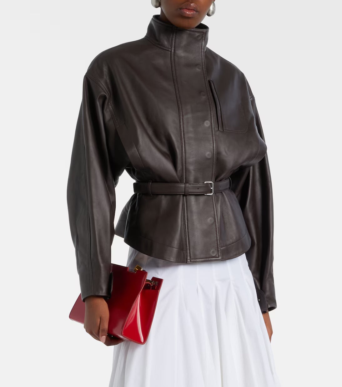 Ciro belted leather jacket in brown