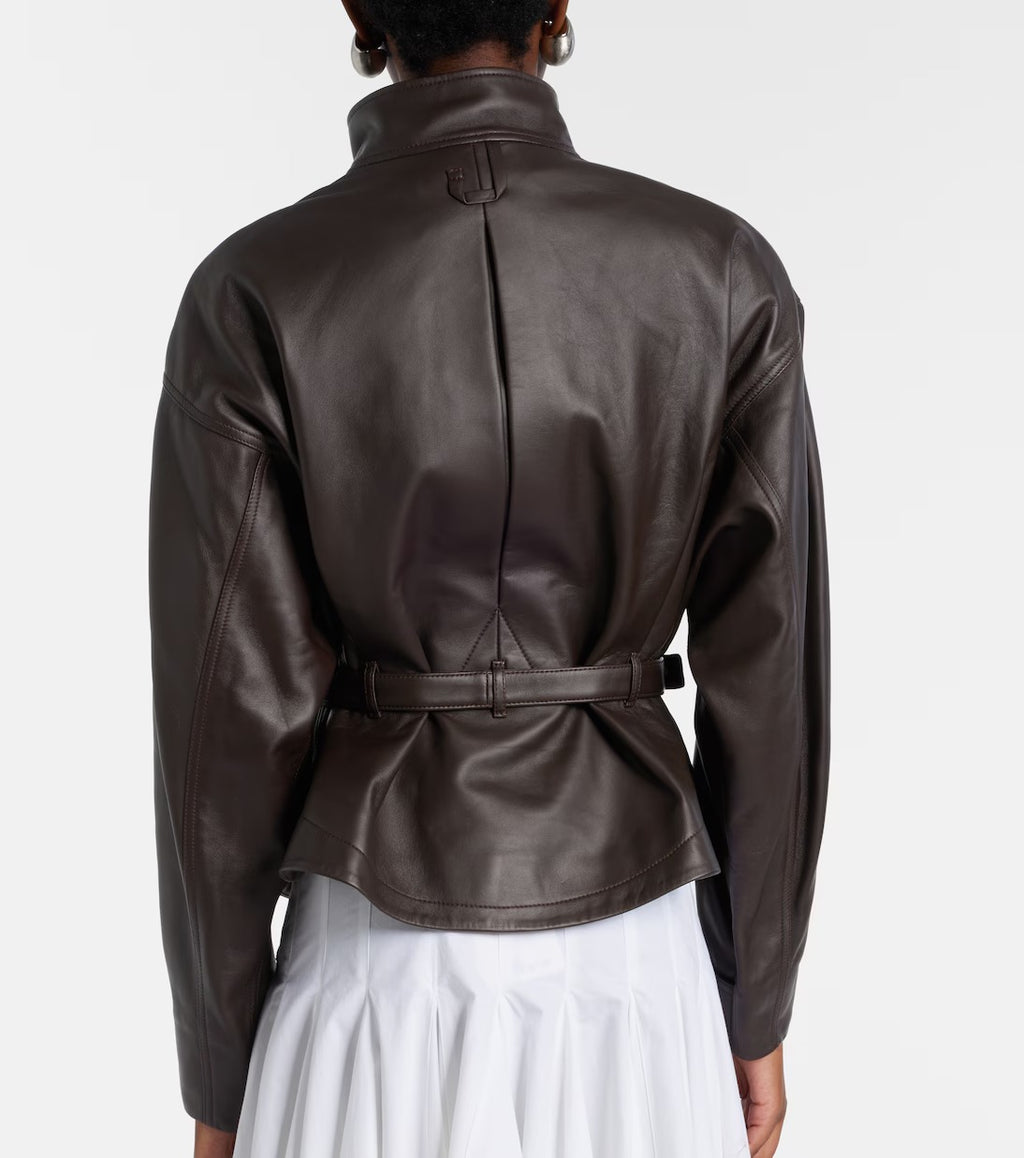 Ciro belted leather jacket in brown