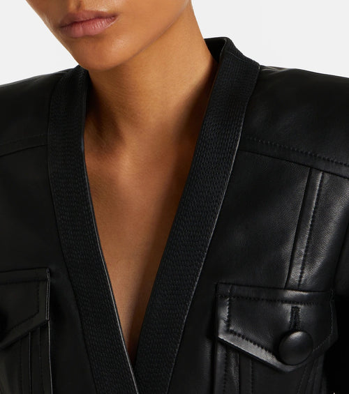 Belted leather jacket