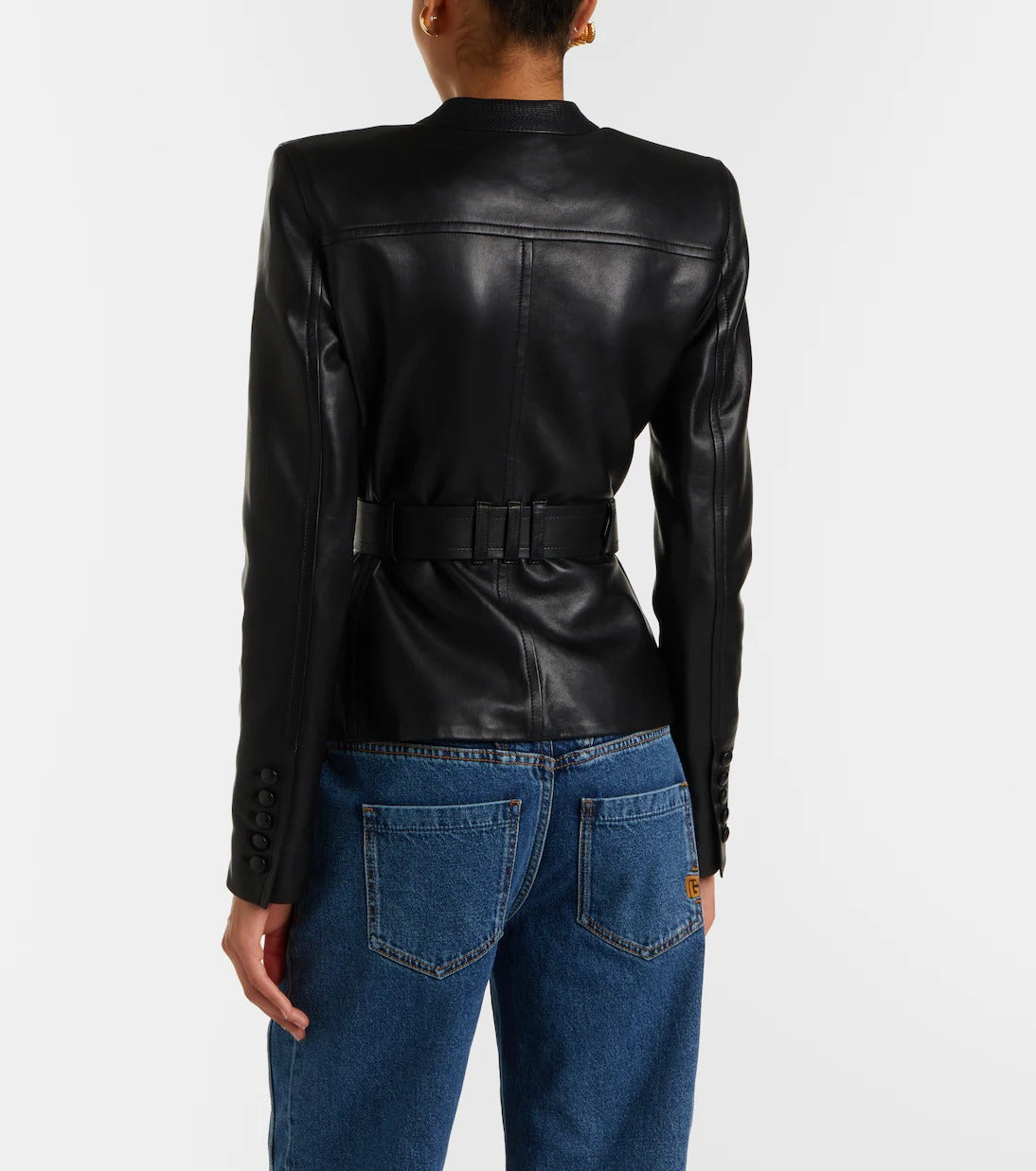 Belted leather jacket
