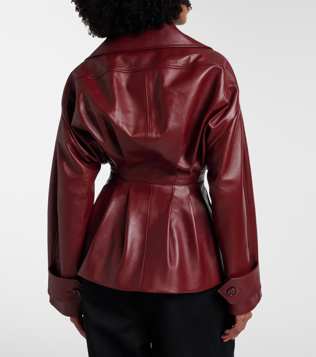 Leather jacket in burgundy