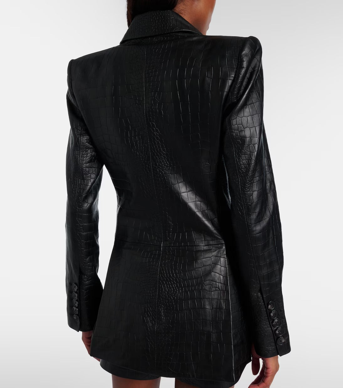 Croc-effect leather blazer