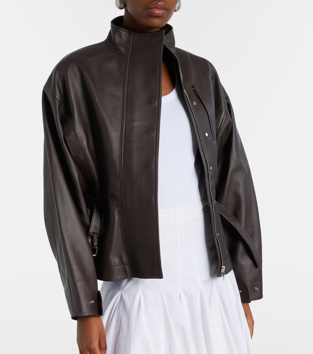Ciro belted leather jacket in brown